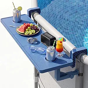 Poolside Bar For Above Ground Pool, Outdoor Pool Bar Table for Above-Ground Round Pool,40.5in Length Adjustable Poolside Table Pool Shelf with Pool Drink Holder, Above Ground Pool Accessories
