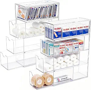 2 Pack Band Aid Organizer, Acrylic Bandage Organizer with 4 Clear Drawers