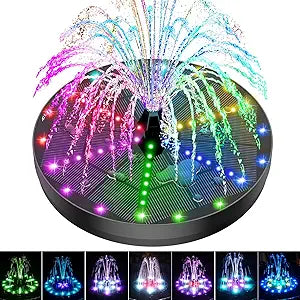 Solar Bird Bath Fountains Upgraded, 4W Solar Powered Water Fountain Pump with 4000 Battery, 7 Nozzles & 4 Fixers, Colorful LED Lights for Garden, Swimming Pool, Pond, Fish Tank and Outdoor