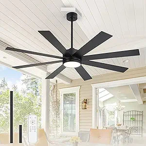 65 Inch Ceiling Fans with Lights and Remote, Large Ceiling Fan with 3CCT LED Light, 6 Speed Reversible Quiet DC Motor, Black Ceiling fan for Living Room, Patio, Library