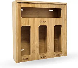 Ziplock Bag Organizer for Drawer  Bamboo Ziploc Bag Holder with Sliding Lid for Gallon, Quart, Snack & Sandwich Bags