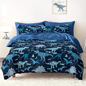 Wake In Cloud - Dinosaur Bedding Set for Boys, Jurassic Dino World Sketch, Soft Lightweight Comforter Set with Sheets, 5 Pieces Kids Bed in a Bag, Navy Blue, Twin Size