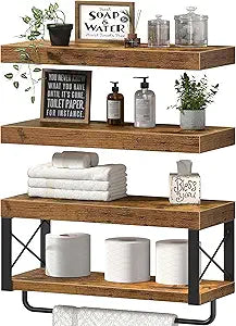 QEEIG Bathroom Shelves Over Toilet - Floating Shelf for Wall Toilet Paper Storage Farmhouse 16 inch Set of 3, Rustic Brown (029-40BN3)