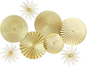 8 Pcs Gold Wall Decor Modern Metal Decor Metal Starbursts Radial Plate Art Hanging Decorative Wall Decorations for Home Bedroom Bathroom Living Room Office Sculpture(Gold)