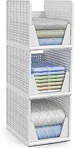 Sorbus Stackable Shelf Organizer Baskets  Plastic Closet Organizer for Clothes, Pantry, Bathroom, Kitchen & Garage  Open Front Storage Bins for Cabinets, Countertops & Under Shelf Organization