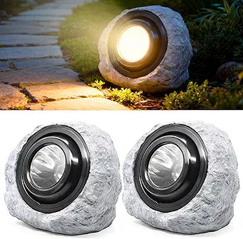 Solar Powered Rock Lights Outdoor- 2 Pack Super Bright Solar Spot Garden with 2 Lighting Modes, IP65 Waterproof Outdoor Decorative for Garden,Backyard, Roads, Yard, Patio Landscape,Sidewalks