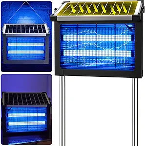 Solar Bug Zapper Outdoor, 4500V Solar Mosquito Zapper Outdoor Waterproof, 1/2 Acre Coverage Rechargeable Electric Fly Zapper, Cordless Portable Mosquito Traps for Backyard, Patio, Camping, Indoor