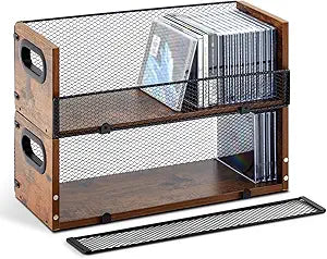 Geelin 2 Pcs Wooden Cd Storage Box Holder Racks Retro Cassette Tape Display Stand with Carrying Handles, Organizer Shelf for Movie Cases, Dvds, Cd Organizer Can Store up to 36 Pcs