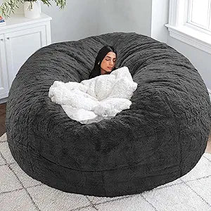 Big Beanbag Chair Cover for Adults and Kids No Filling Comfy Cover for Lazy Sofa Bedroom Floor Chair, Dark Grey, 7FT