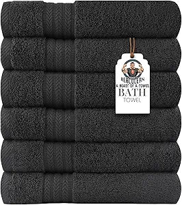 HERCULEAN Large Bath Towels 24 x 50 Pack of 6 | Quick Dry and Highly Absorbent | 100% Cotton Terry Towels for Bathroom - Perfect for Shower - Pool and Spa - Luxury Soft Towels - Charcoal Grey