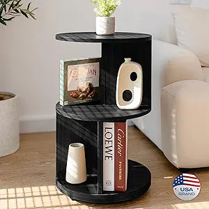 KAYMILY Round End Tables, Mid Century Modern 3 Tier Side Table for Living Room, Bedroom, Office, 25" Tall Accent Nightstand with Open Storage Shelves, Easy Assembly, MDF Wood - Stationary - Black
