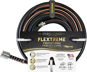 Flexon Flextreme Pro 5/8" x 100ft Performance Rubber Garden Hose  Heavy-Duty, Kink-Resistant, All-Weather Flexibility, Industrial-Grade Couplings, Durable Outdoor Watering Hose for Lawn & Garden