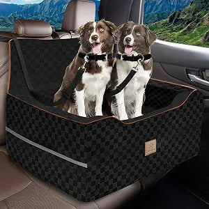 Large Dog Car Seat for Back Seat  Removable Dog Booster Seat & Washable Pet Car Seat for Medium & 2 Small Dogs up to 60lbs  Safety Straps & Storage Pocket  Travel & Home Use (Black)