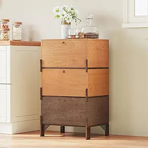 Sebastack Sideboard, Buffet Cabinet with 3 Storage Drawers, Easy Assembly Coffee Bar Wood Buffet Table for Kitchen, Dining Room, Bathroom, Basswood and Walnut Color Combo (1 pcs)