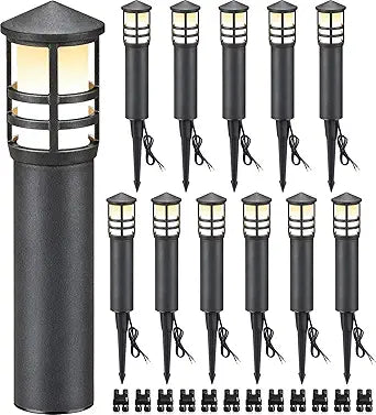SUNVIE 12-Pack Low Voltage Landscape Pathway Lights 3W Outdoor Landscape Lighting 3000K 12-24V LED Bollard Path Lights Wired CRI 90+ Aluminum Pathway Lighting for Walkway Yard Garden, ETL Listed Cord