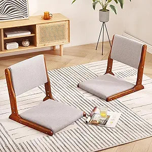 Tiita Floor Chair with Back Support, Foldable Meditation Tatami Chairs, Backrest Chair with Cushion, Living Room Chair Seat 2 Pack, Walnut Grey