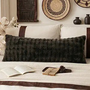Dark Brown Fluffy Body Pillow Cover Faux Fur Pillowcase Extra Soft Fuzzy Plush Long Pillow Cover Coffee Shaggy Body Pillow Case for Couch Sofa Bed, 20 x 54 Inches
