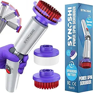 SYNOSHI PRO Electric Spin Scrubber, Cordless Cleaning Brush Bathroom Scrubber. Waterproof Shower Cleaner Brush with Adjustable Angles, 2 Speed, 180Min Work Time for Floor, Bathtub, Kitchen, Car, Tub