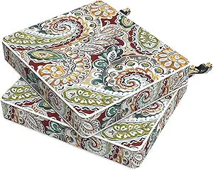 Outdoor Chair Cushions 18.5x16x3 Inch, Patio Seat Cushion Furniture with Adjustable Straps Set of 2, Water Repellent Chair Pads with Couch Sofa in Garden, Paisley Chilli