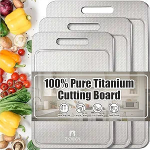 3Pcs 100% Pure Titanium Cutting Board with Groove, Scratch Resistant Chopping Board with Non-slip Pad for Kitchen, Titanium Cutting Boards for Vegetables and Meat, Dishwasher safe