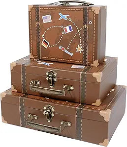 SLPR Small Decorative Suitcase Boxes (Set of 3)  Travel-Themed Paperboard Storage for Gifts, Bridal Shower & Party Dcor  Largest Box is 12" x 8" x 3.5