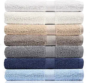 Crystal Towels Bath Towel Set Pack of 7 (27 x 52 Inches) 100% Cotton, Ultra Soft Highly Absorbent Bath Towel, Lightweight and Quick Drying Towels, Multi Colors Brights. Colors May Vary