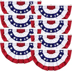 8 Pack 1.5x3 FT USA Pleated Fan Flag 4th of July Decorations, American Bunting Flag Memorial Day Outdoor Patriotic Half Fan Flags Banner Fourth of July Independence Day Outside Red White and Blue Decor