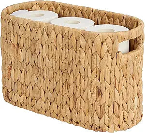 Toilet Paper Storage Basket, Water Hyacinth Wicker Storage Holder for 6 Rolls Toilet Paper with Built-in Handles