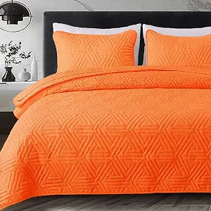 Whale Flotilla Soft Geometric Queen Quilt Set for All Seasons, Orange
