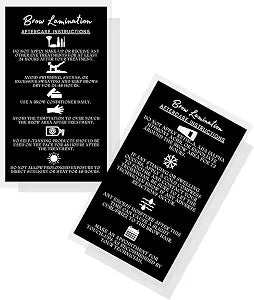 Brow Lamination Aftercare Instruction Cards | 50 Pack | 2x3.5ï¿½ï¿½ï¿½ inches Business Card Size | Starter Lift Kit At Home DIY Brow Lift and Tint | Snatched Brows Black with White Icons 
