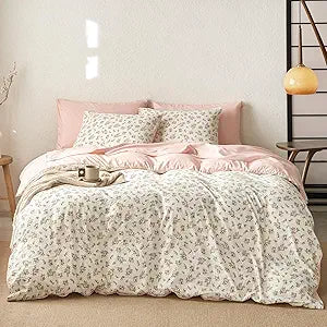 Wake In Cloud - Floral Comforter Set with Sheets, Coquette Cottagecore Aesthetic Flower Shabby Chic Pattern for Women Teen Girls, 7 Pieces Bed in a Bag, Peach Blush, Queen Size