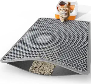Powools Cat Litter Mat - 46" x 35" Jumbo Litter Box Mat with Double Layers, Urine-Proof and Non-Slip Litter Trapping Mat, Easy to Clean Kitty Litter Mats for Floor, Scatter Control, Grey