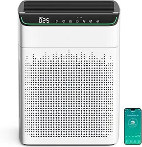 Air Purifiers for Home Large Room up to 1690 ft┬▓, HEPA Filter with PM 2.5 Monitor, WiFi and Alexa Compatible, Dual Air Intake for Smoke, Odor, Ivory