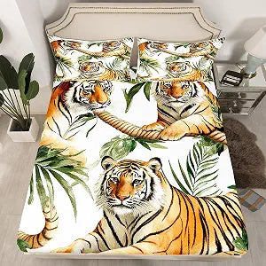 jejeloiu Tiger Wild Animal Bedding Set Full Size for Boys Girls Teens