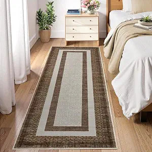 GarveeHome Washable Brown 2x6 Runners for Hallways Modern Abstract Non Slip Bathroom Rug Runners Low-Pile Soft Kitchen Runner Rubber Backed Carpet for Bedroom Entryway
