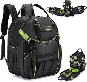 KSIBNW Tool Bag Backpack Waterproof, Heavy Duty Tools Organizer Bag Water Resistant Electrician Backpack Tool Multipurpose Extra-Large Storage Organization Durable with Charging Port, Lightgreen