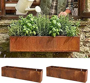 LaLaGreen Outdoor Wall Planters (30 Inch, 2 Pack) Rust Brown Corton Steel Hanging Flower Pots for Succulents, Wall Mounted Plant Holders for Window, Modern Vertical Living Garden Balcony Home Decor