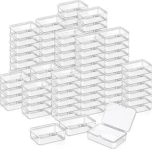 SATINIOR 100 Pcs Clear Plastic Beads Storage Containers Box Small Clear Boxes with Hinged Lid Plastic Arts Case Mini Square Crafts Storage Organizers for Small Items (3.27 x 2.13 x 1.02 Inch)