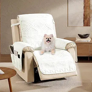 White Chair Covers, Water-Repellent Recliner Slipcovers, Boho Lazy Boy Chair Covers, Pet Friendly Recliner Cover for Dogs Cats, Washable Furniture Protector (Recliner 22", White)