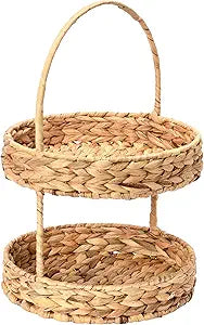 Household Essentials Water Hyacinth 2-Tier Tray, Natural