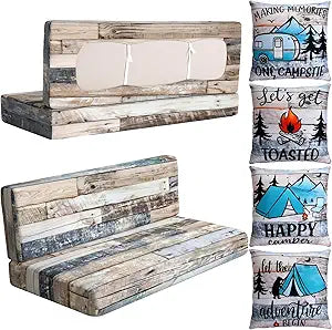 SmoothNovelty 8 Pcs Rv Dinette Cushion Covers- Stretch Washable 4 Pillowcase, 2 Backrest, 2 Bench Covers, Camper Couch Cushion Slipcovers Replacement for Travel Trailer Car Bench Furniture Protector