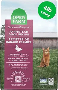 Open Farm, Grain Free Dry Cat Food, High-Protein Kibble for a Complete & Balanced Diet, Non-GMO Fruits & Vegetables, Prebiotic Fibers to Support Digestion, Farmstead Duck Recipe, 4lb Bag