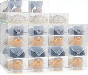 Sintuff 20 Pcs Clear Shoe Boxes Plastic Stackable Clear Shoe Storage Boxes for Women Men Ankle Boots High Heels Rooms Closet(11.8 x 7.5 x 3.7 Inches)