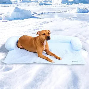 Spark Paws Cooling Couch Cover Dog Bed, Furniture Protector Mat, Non-Toxic Washable Pet Cooling Pad for Large & Small Dog - Waffle Blue - Size L