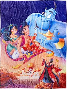 Disney Aladdin Blanket Magic Carpet Ride Genie Jasmine Abu Jafar Iago Soft Plush Throw 48" X 60"