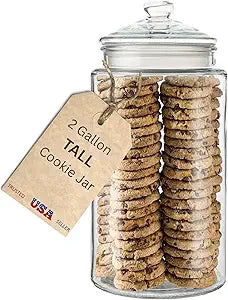 2-Gallon Tall Glass Cookie Jar with Airtight Lid  Large Kitchen Canister for Cookies, Sugar, Flour, and Dog Treats
