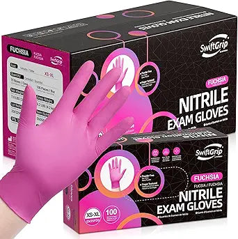 SwiftGrip Powder-Free Nitrile Gloves, 3-mil, Disposable Nitrile Gloves, Latex-Free, Powder-Free - Pink/Fuchsia