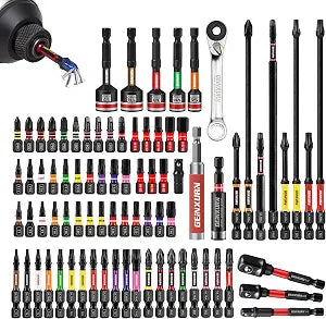 Geinxurn 82Pieces Impact Screwdriver Bits Set, Magnetic S2 Steel Phillips/Square/Torx/Hex Insert Power Bits Tips with Impact Bit Holder and Impact Nut Driver and Mini Wrench