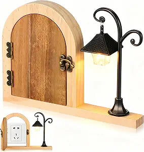 NUOBESTY Fairy Door Outlet Cover Plate Wooden Socket Protector with Glowing Night Light for Room Aesthetic Electrical Outlet Safety for Pets