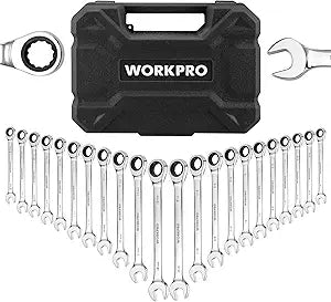 WORKPRO 22-Piece Ratcheting Combination Wrench Set, 72 Teeth, Combo Ratchet Wrenches Set with Organizer Box, Metric 6-18mm & SAE 1/4-3/4"
